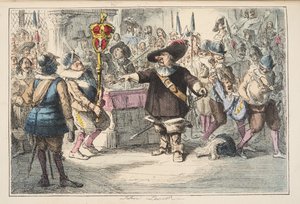 Odnes si tu Bauble, Cromwell rozpouštějící Dlouhý parlament, z The Comic History of England, pub. 1864 (ručně kolorovaný lept)