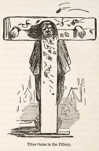 Titus Oates v pilíři, z The Comic History of England, pub. 1864 od John Leech