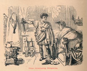 Titus ohrožující Pomponius, 1852 od John Leech