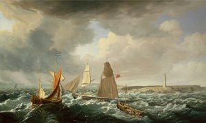 Brigantina, holandský galiot a rybářská plavidla (olej na plátně))