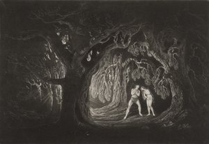Adam slyšící hlas Všemohoucího, kolem roku 1827 (mezzotinta) od John Martin