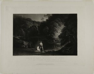 Adam a Eva slyšící soud nad Všemohoucím, z ilustrací Bible od John Martin