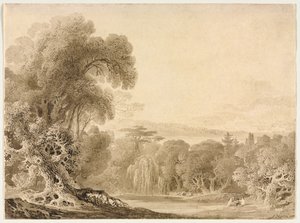 Postavy sedící u jezera v zalesněné krajině, 1820. od John Martin