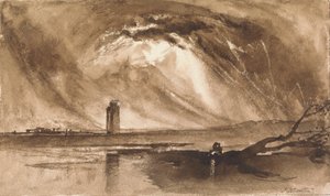 Krajina s věží a blížící se bouří od John Martin