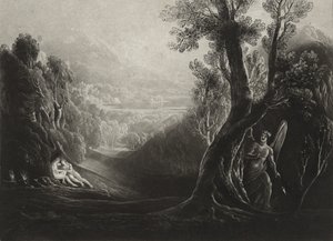 Satan rozjímá a Eva v ráji, kolem roku 1827 (mezzotinta) od John Martin
