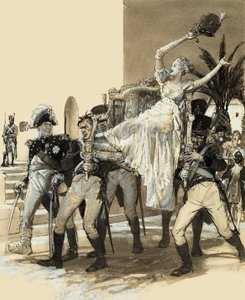 Dívka nesená vojáky (kvaš na papíře) od John Millar Watt