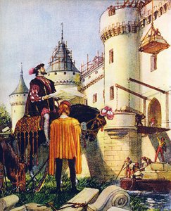 Francouzský král František I. dohlíží na stavbu hradů (barevná litografie) od John Millar Watt