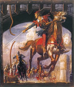 Robin Hood pronásledovaný normanskými vojáky od John Millar Watt