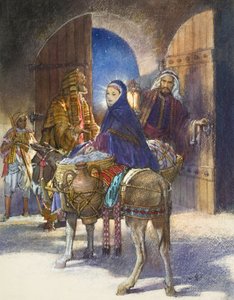 Příběh hostinského: Marie a Josef přicházejí do Betléma (kvaš na papíře) od John Millar Watt