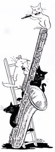 Saxofon a flétna (kresba) od John Minnion