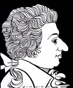 Wolfgang Amadeus Mozart - karikatura od John Minnion