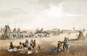 Fort Union a distribuce zboží do Assiniboine, pub. 1860