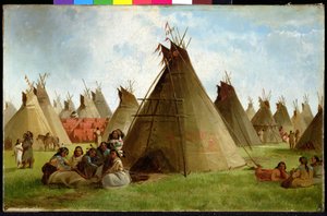 Prairie Indian Encampment, cca 1870 (olej na plátně)