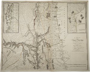 Mapa provincie New York s částí Pensylvánie a Nové Anglie ze skutečného průzkumu kapitána Montrésora, inženýra, 1775, 10. června 1775
