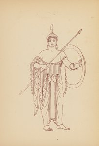 Starověký řecký ženský kostým (litografie)