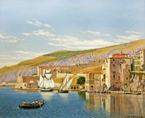 Pohled na Villefranche-sur-Mer, Francie (olej na palubě) od John Mulcaster Carrick