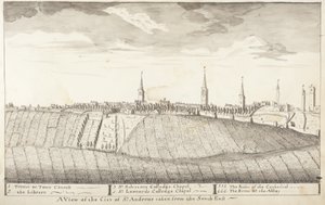 St Andrews Delineated - Pohled na město St Andrews z jihovýchodu (pero a mytí na papíře)