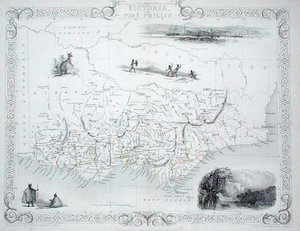 Victoria nebo Port Phillip, Austrálie, ze série World Maps vydané John Tallis & Co, New York & London