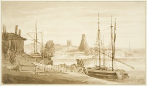 Pohled z East Endu Mardyke směrem k Limekiln Glasshouse od John Reverend Eden