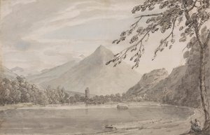 Na Aare mezi Unterseen a jezerem Brientz od John Robert Cozens