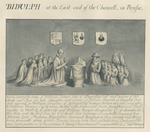 Mosazný štítek v Biddulph Church - William Bowyer z Knipersley: perokresba, nd [~19th cent] (kresba) od John Robert Fernyhough