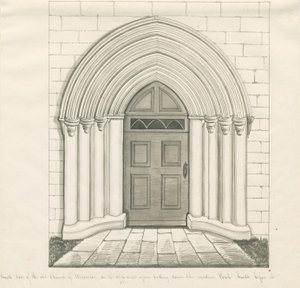 Uttoxeter Church - South Door: pero a lavírovaná kresba a [?polovina 19. století] (kresba) od John Robert Fernyhough