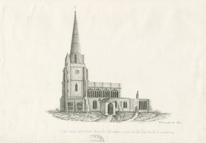 Uttoxeter Church [Starý]: kresba perem a tuší, 1836 od John Robert Fernyhough