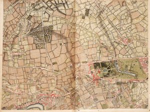 Mapa Actonu, Paddingtonu, Hyde Parku a Kensingtonu od John Rocque