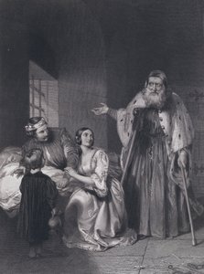 Francesco Foscari, dóže z Benátek, vyhlašuje rozsudek vyhnanství nad svým synem Giacopo (rytina)