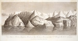 Mys Byam Martin, Pofsefsion Mount a mys Fanshawe, objevené 1. září 1818 lodí HMS Isabella, ilustrace z knihy "A Voyage of discovery...", 1819 od John Ross