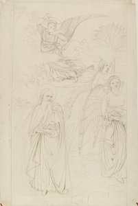 Kresba Abrahama loučícího se s anděly z Benozza Gozzoliho, 1845 od John Ruskin