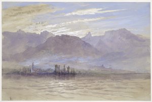 Ráno na jaře, se severovýchodním větrem, ve Vevey, květen - červen 1849 nebo 1. května 1869 (akvarel a tělová barva přes grafit na světle šedý tkaný papír) od John Ruskin