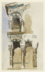 Část fasády zničeného kostela San Michele in Foro, Lucca, barevná skica, 30. června - 1. července 1846 (akvarel na grafitovém papíře) od John Ruskin