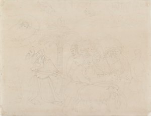 Tužka obrys části fresky „Přátelé Joba“, 1845 od John Ruskin