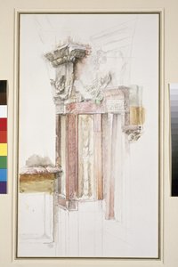 Pilastr na fasádě Sant Anastasia, Verona, červen 1869 (čb a tělový kolorit na papíře, některé linie proužkované)