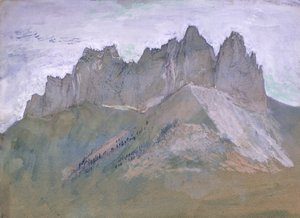 Rochers de Lanfon, jezero Annecy, cca 1860 (kvaš a wc na papíře) od John Ruskin