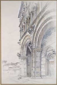 Duomo of San Martino, Lucca, červenec - srpen 1874 (grafit, akvarel a tělová barva na papíře, několik řádků)