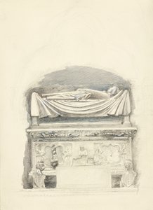 Sarkofág a podobizna hrobky Cangrande I della Scala, Verona, 21. května – 1. července 1869 (grafit, akvarel a tělová barva na tkaném papíře) od John Ruskin