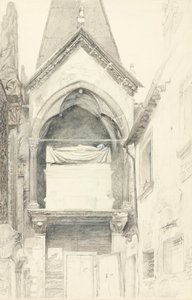 Hrob Cangrande I della Scala, Verona, 28. května – 29. června 1869 (grafit, akvarel a tělová barva na tkaném papíře) od John Ruskin