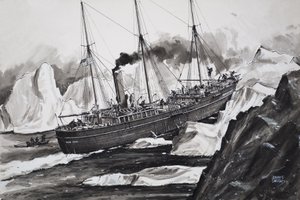 Roosevelt se prodírá ledem, aby se dostal na severní pól (kvaš na papíře) od John S. Smith