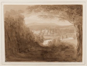 Bolton Abbey, Yorkshire, 25.–27. října 1824 (tužka, štětec a sépiový inkoust na papíře)