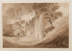 Hrad Helmsley, Yorkshire, 25.–27. října 1824 (tužka, štětec a sépiový inkoust na papíře)