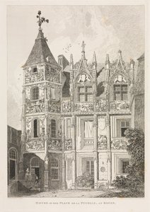 Architektonické starožitnosti Normandie (II. díl), Pl. 64: Dům na náměstí Place de la Pucelle v Rouenu od John Sell Cotman