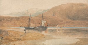Ústí řeky Mawddach u Barmouthu s horou Cader Idris, severní Wales od John Sell Cotman