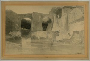 Bridge and Cows, c.1803-04 (tužka s mytím na papíře) od John Sell Cotman