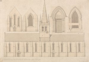 Vyobrazení kostela v Columbiers u Valognes v Normandii od John Sell Cotman