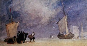 Figurky z pobřeží Vykládající člun při odlivu (pero a hnědý inkoust a akvarel na papíře) od John Sell Cotman