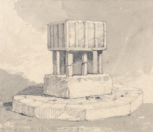 Font v Caister Church, Norfolk od John Sell Cotman