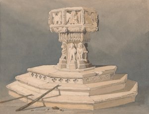 Font v Happisburgh Church, Norfolk od John Sell Cotman