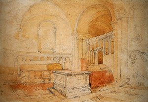 Interiér norwichské katedrály (tužka a akvarel na papíře) od John Sell Cotman